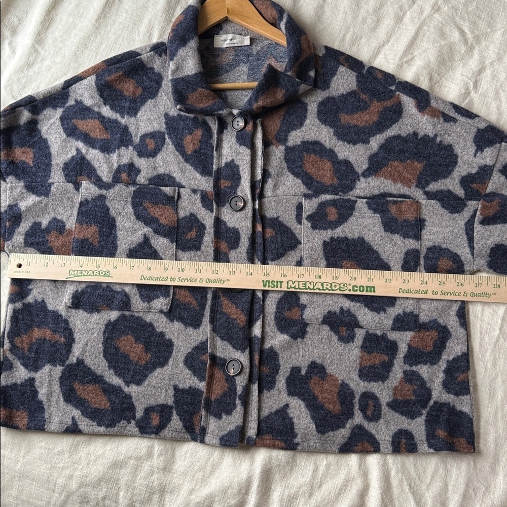 Saints & Hearts Gray and Brown Leopard Patterned Oversized Boxy Sweater Cardigan - Picture 13 of 14